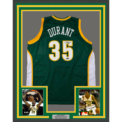 Framed Facsimile Autographed Kevin Durant 35x39 Seattle Rookie Green Reprint Laser Auto Basketball Jersey