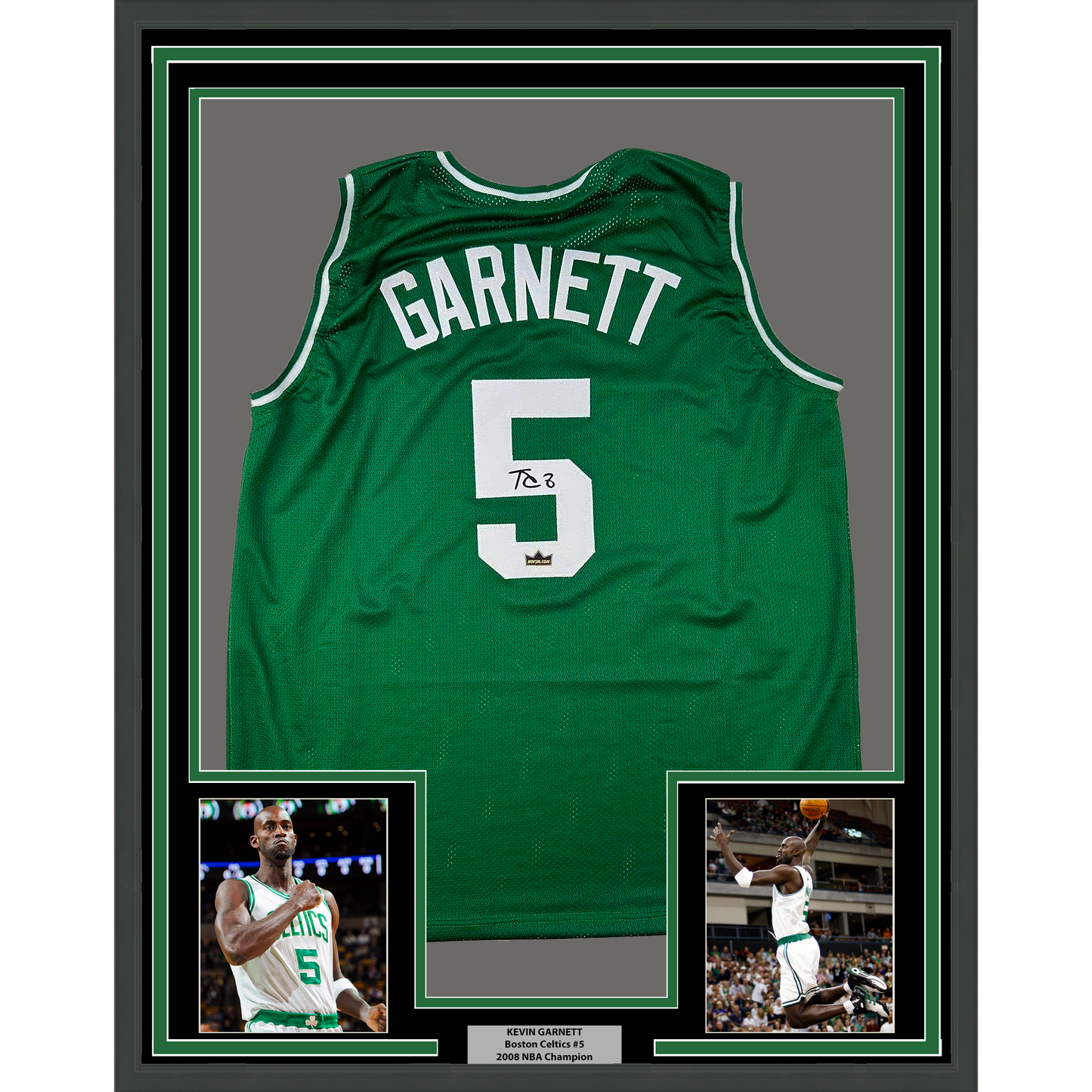 Framed Facsimile Autographed Kevin Garnett 35x39 Boston Green Reprint Laser Auto Basketball Jersey