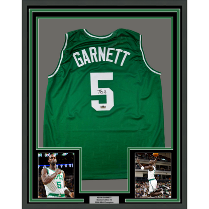 Framed Facsimile Autographed Kevin Garnett 35x39 Boston Green Reprint Laser Auto Basketball Jersey