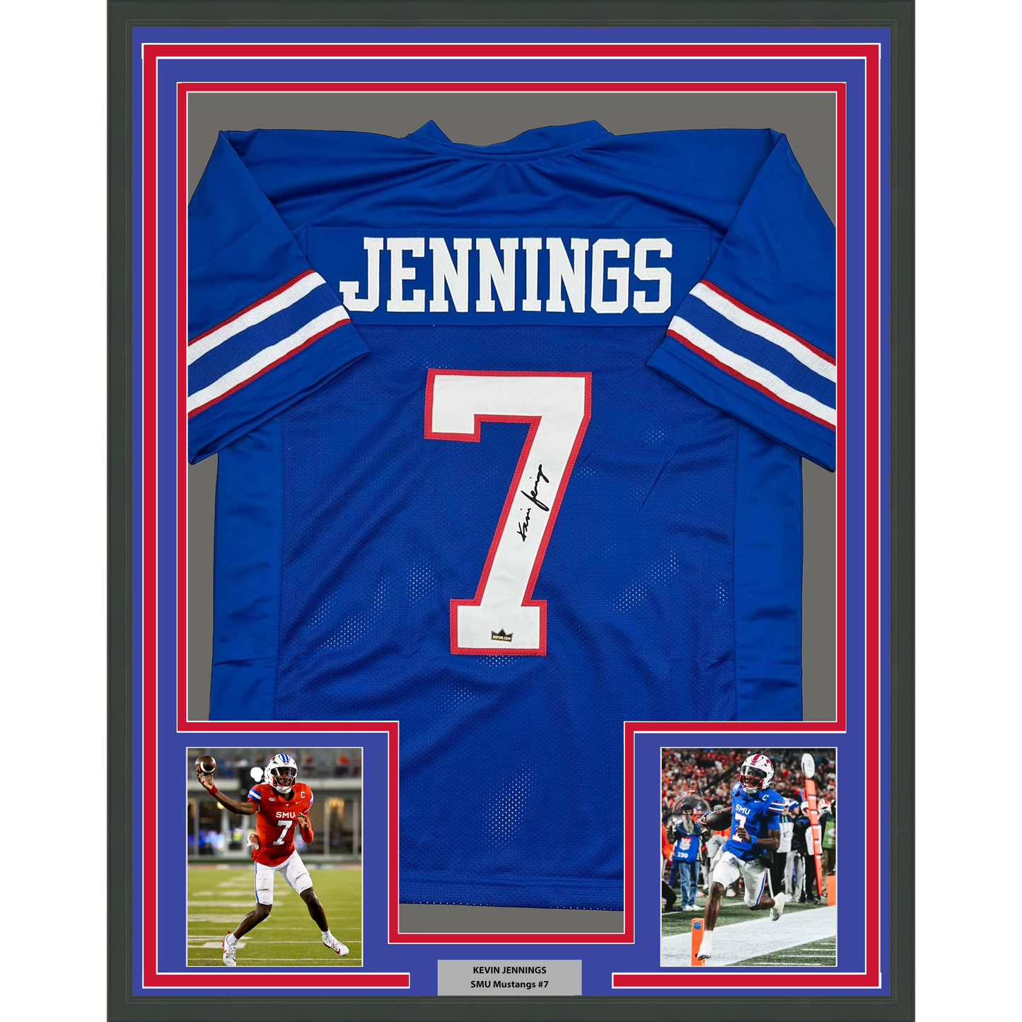 Framed Facsimile Autographed Kevin Jennings 35x39 SMU Blue Reprint Laser Auto College Football Jersey