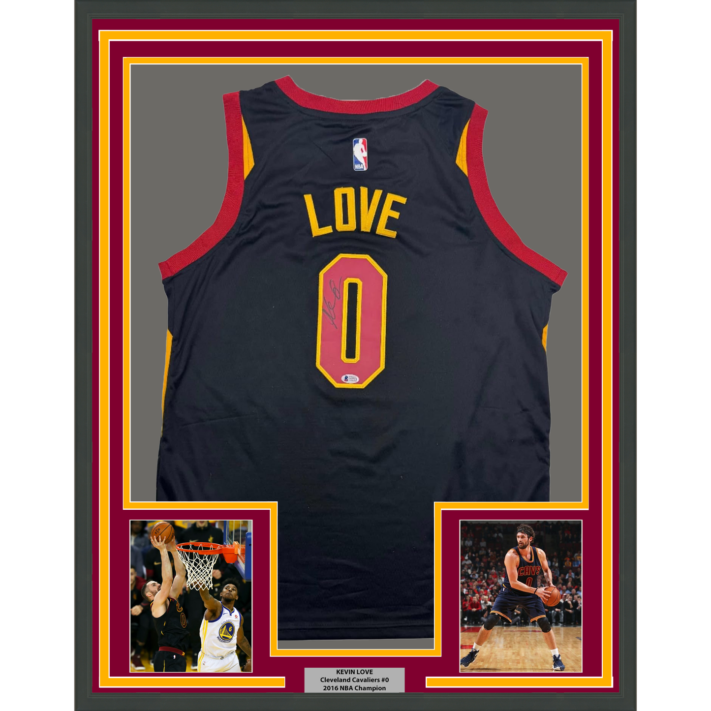 Framed Autographed/Signed Kevin Love 35x39 Cleveland Black Basketball Jersey Beckett BAS COA