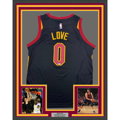 Framed Autographed/Signed Kevin Love 35x39 Cleveland Black Basketball Jersey Beckett BAS COA