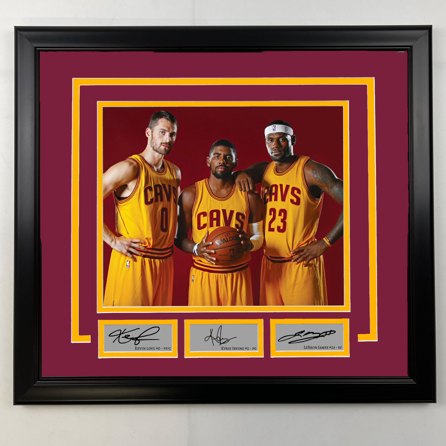 Framed LeBron James, Kyrie Irving and Kevin Love Facsimile Laser Engraved Signatures Cleveland Cavaliers 19x21 Basketball Photo