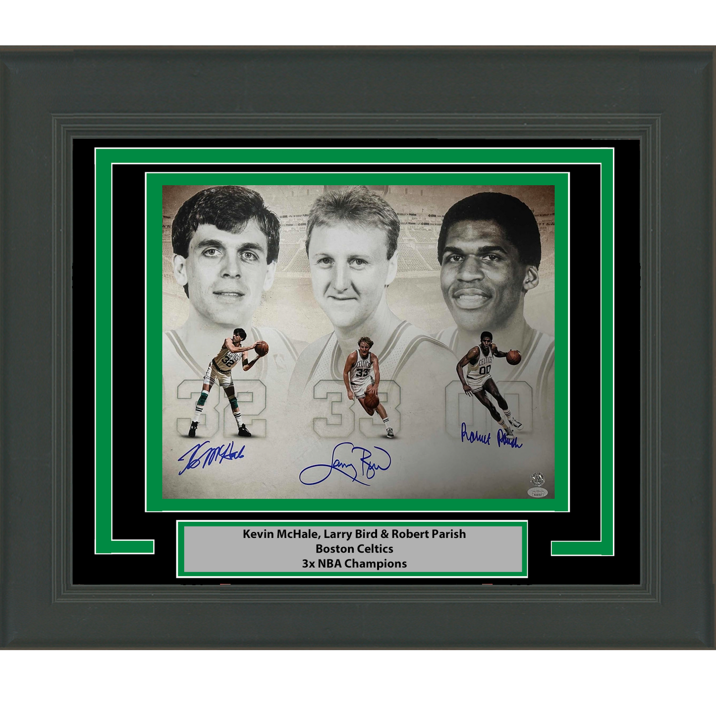 Framed Autographed/Signed Larry Bird Kevin McHale Robert Parish Boston Celtics 16x20 Basketball Photo JSA COA
