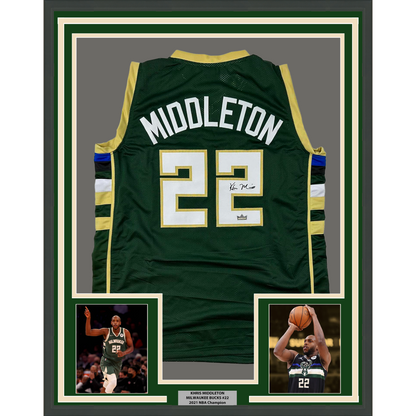 Framed Facsimile Autographed Khris Middleton 35x39 Milwaukee Green Reprint Laser Auto Basketball Jersey