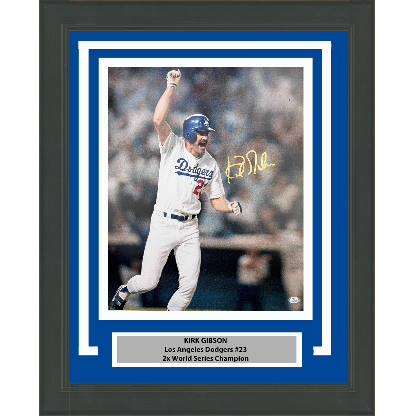 Framed Autographed/Signed Kirk Gibson Los Angeles Dodgers 1988 World Series Walk Off Home Run 16x20 Baseball Photo PSA COA