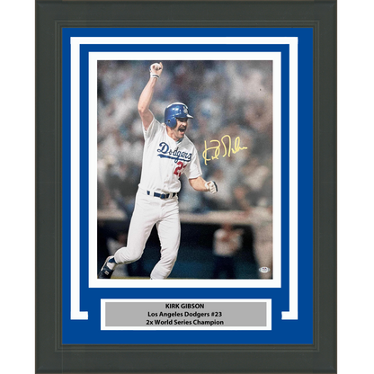 Framed Autographed/Signed Kirk Gibson Los Angeles Dodgers 1988 World Series Walk Off Home Run 16x20 Baseball Photo PSA COA