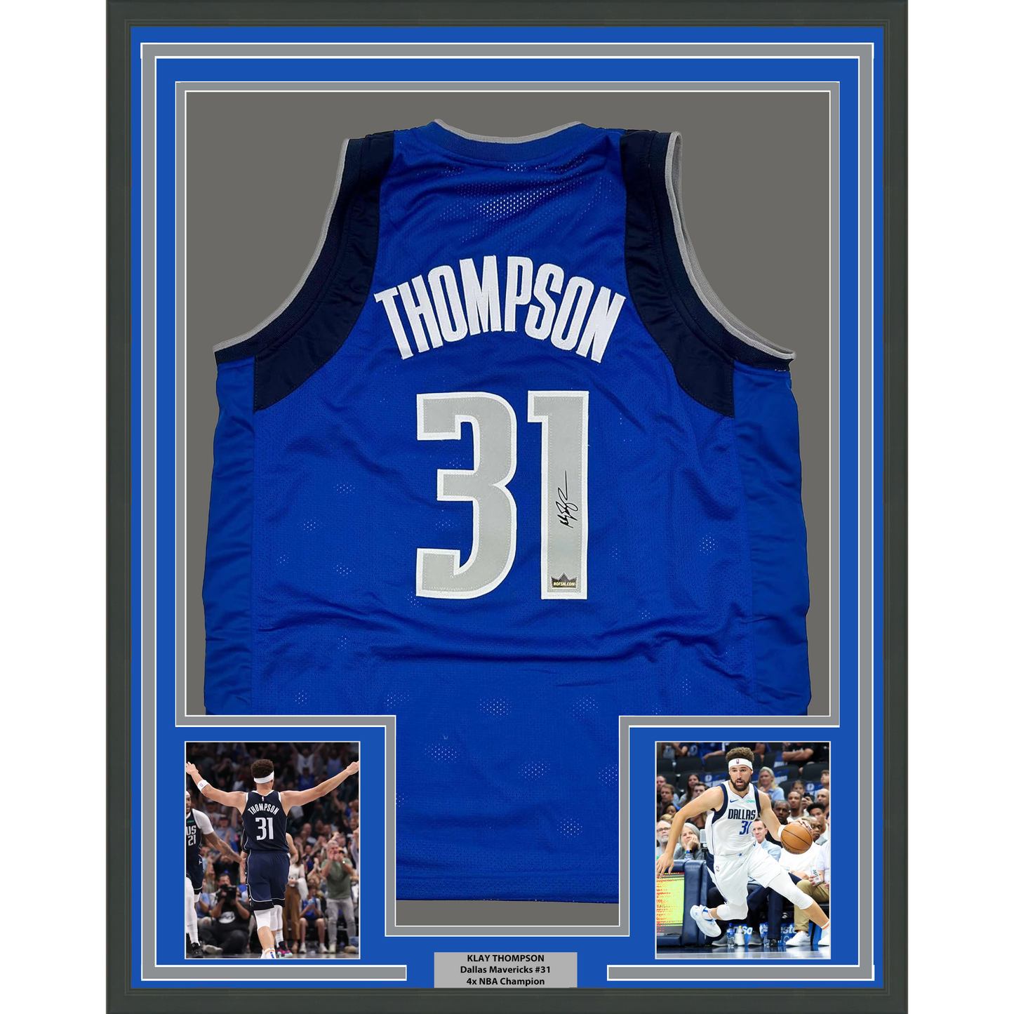 Framed Facsimile Autographed Klay Thompson 35x39 Dallas Blue Reprint Laser Auto Basketball Jersey