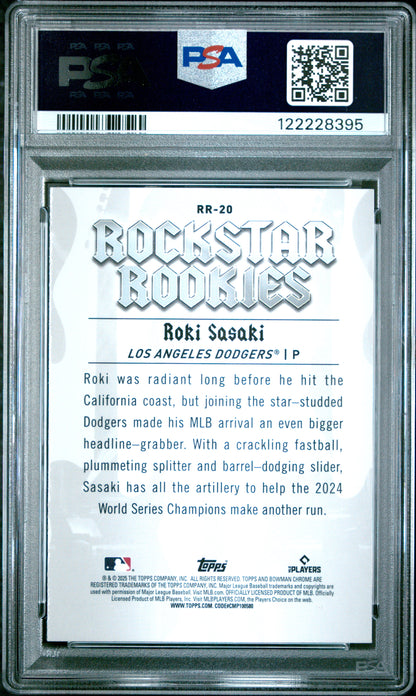 Graded 2025 Topps Bowman Roki Sasaki #RR20 Rockstar Rookies Rookie RC Baseball Card PSA 9 Mint
