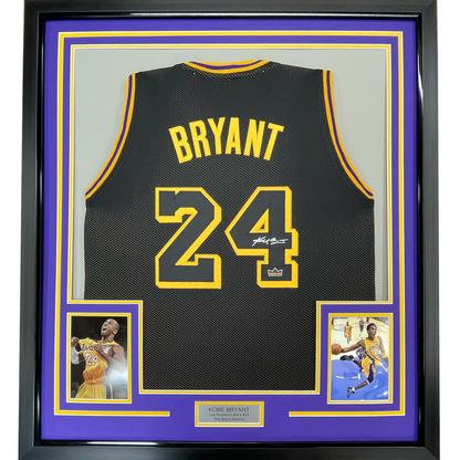 Framed Facsimile Autographed Kobe Bryant 35x39 #24 Black Mamba Los Angeles LA Reprint Laser Auto Basketball Jersey
