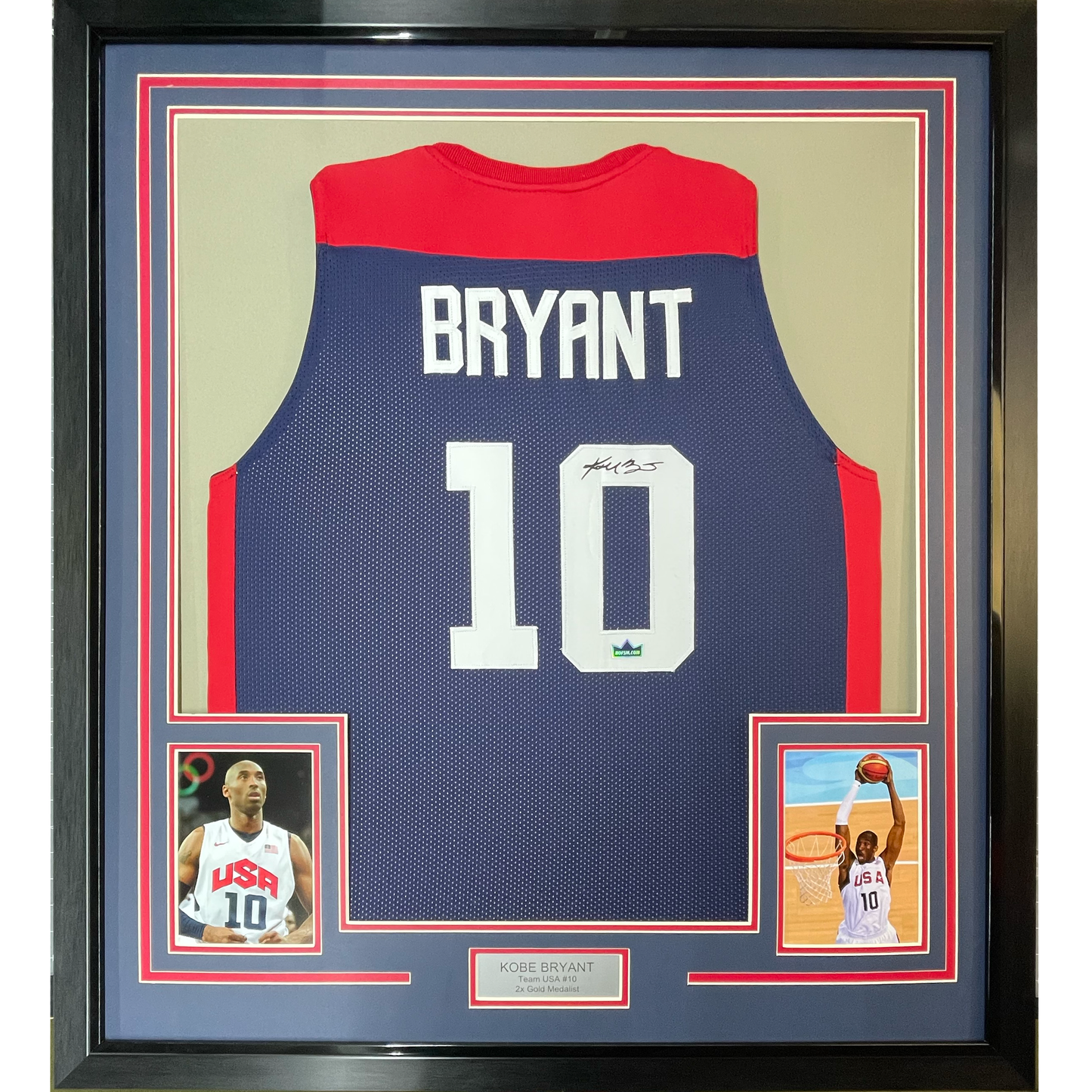 Framed Facsimile Autographed Kobe Bryant 35x39 United States Team USA Olympics Blue Reprint Laser Auto Basketball Jersey Size Men's XL
