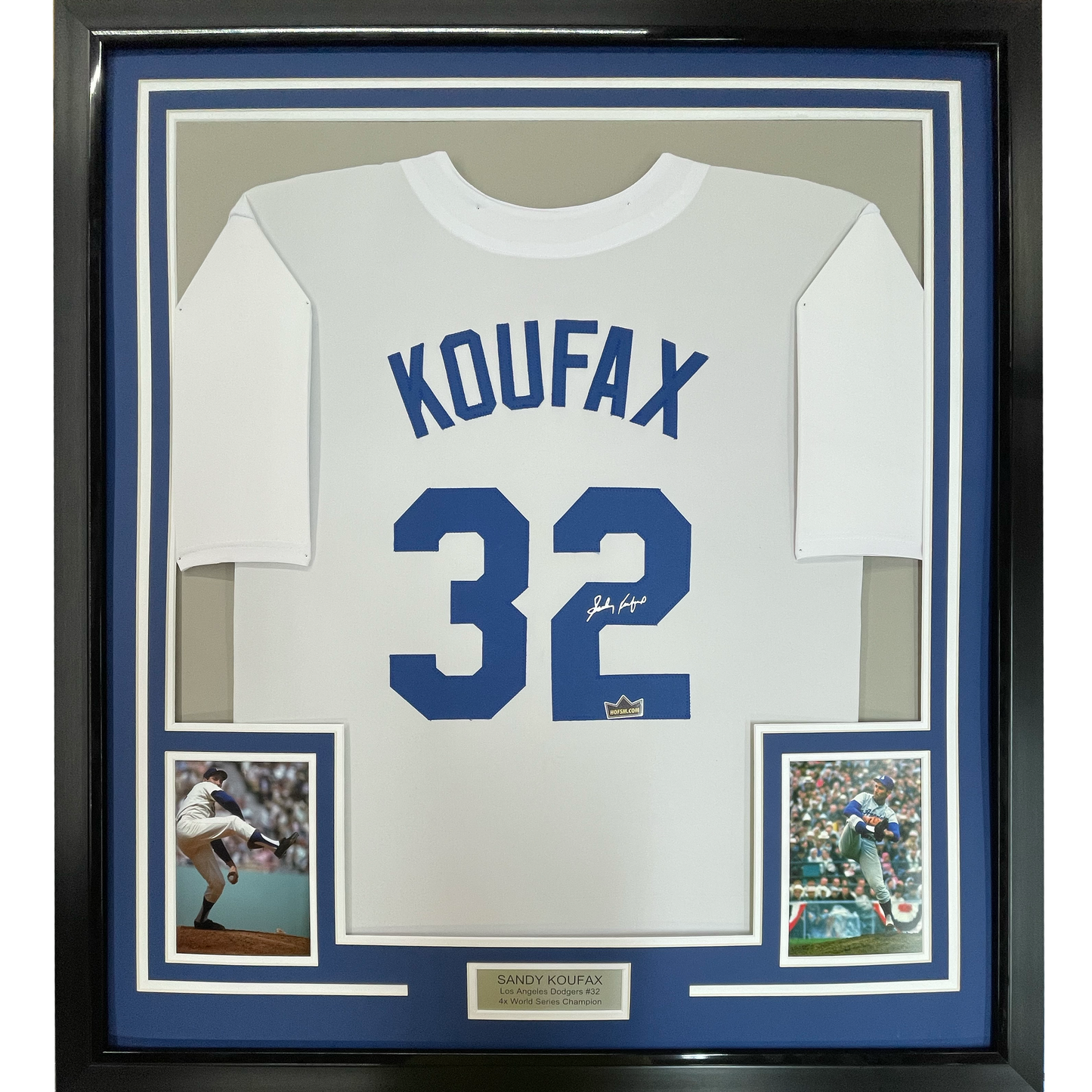 Framed Facsimile Autographed Sandy Koufax 35x39 Los Angeles LA White Reprint Laser Auto Baseball Jersey