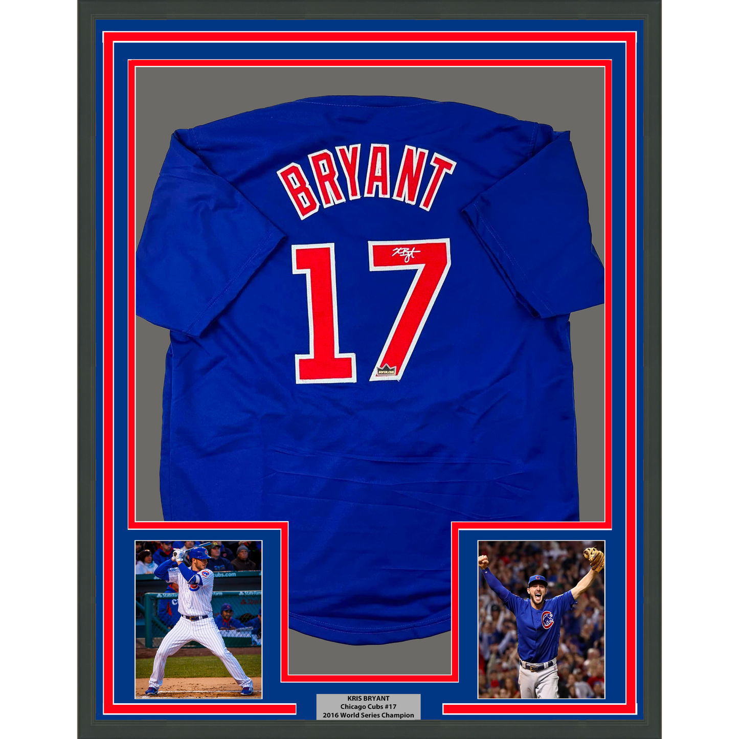 Framed Facsimile Autographed Kris Bryant 35x39 Chicago Blue Reprint Laser Auto Baseball Jersey