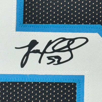 Framed Facsimile Autographed Luke Kuechly 35x39 Carolina Black Reprint Laser Auto Football Jersey