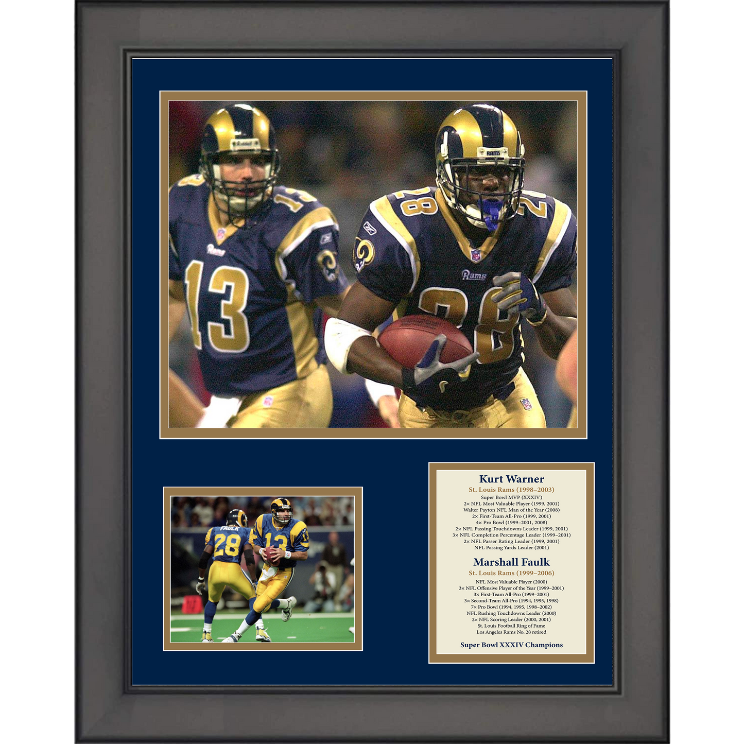Framed Kurt Warner & Marshall Faulk St. Louis Rams 11"x14" Football Three Photo Collage