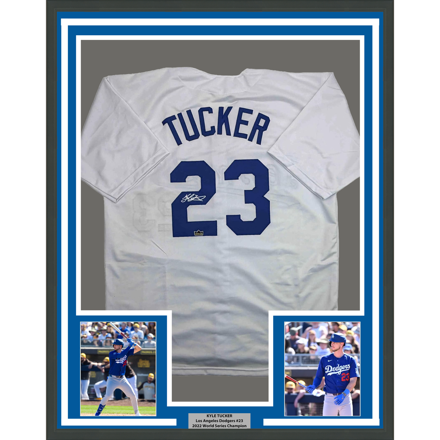 Framed Facsimile Autographed Kyle Tucker 35x39 Los Angeles LA White Reprint Laser Auto Baseball Jersey