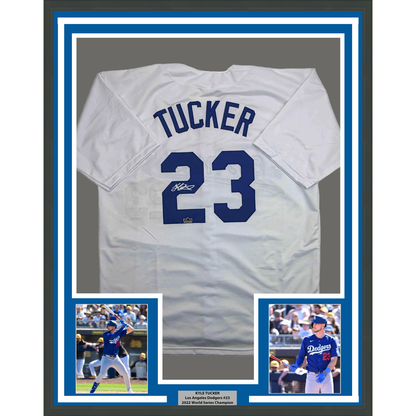 Framed Facsimile Autographed Kyle Tucker 35x39 Los Angeles LA White Reprint Laser Auto Baseball Jersey
