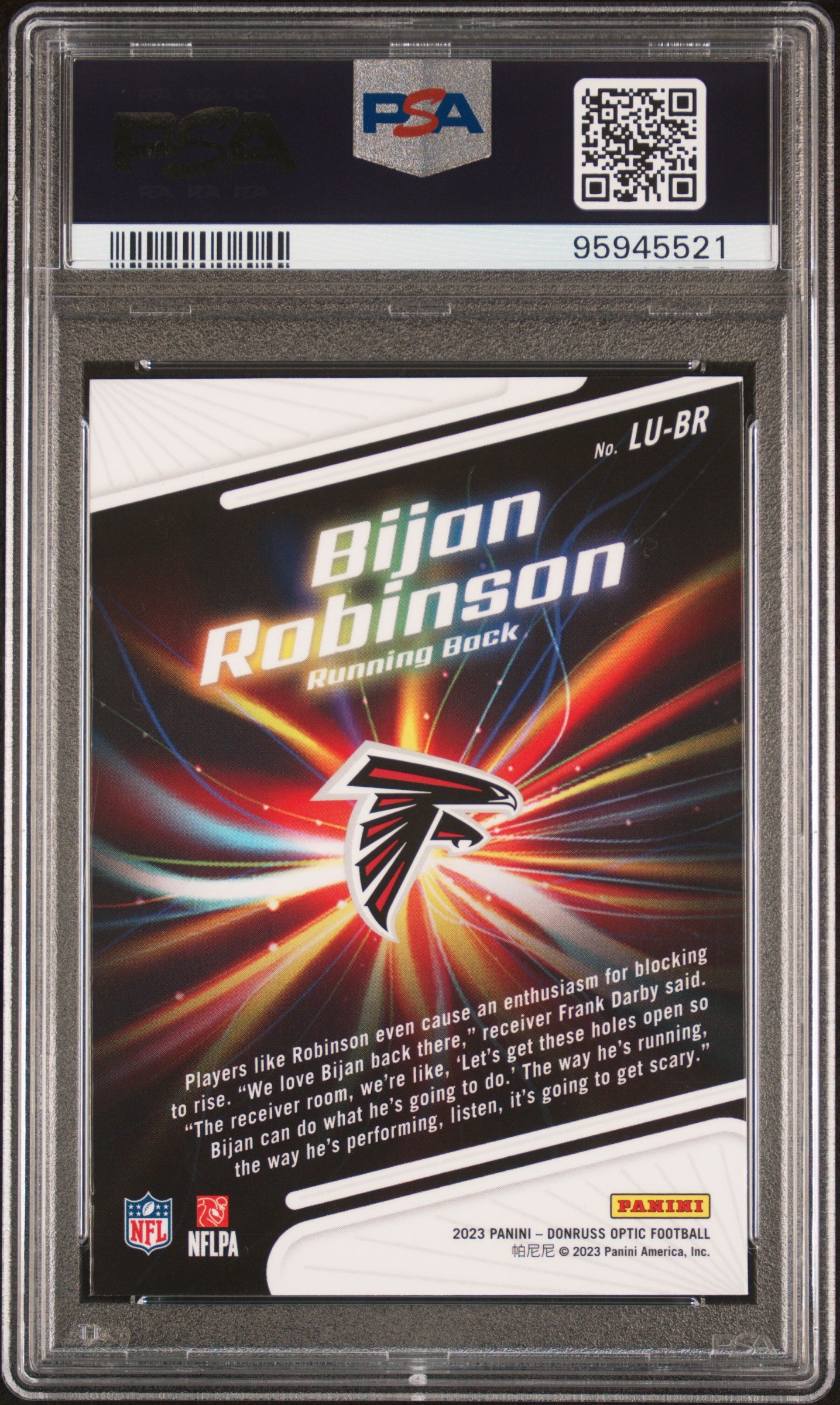 Graded 2023 Panini Donruss Optic Bijan Robinson #LUBR Light It Up Rookie RC Football Card PSA 10 Gem Mint