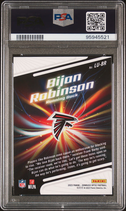 Graded 2023 Panini Donruss Optic Bijan Robinson #LUBR Light It Up Rookie RC Football Card PSA 10 Gem Mint
