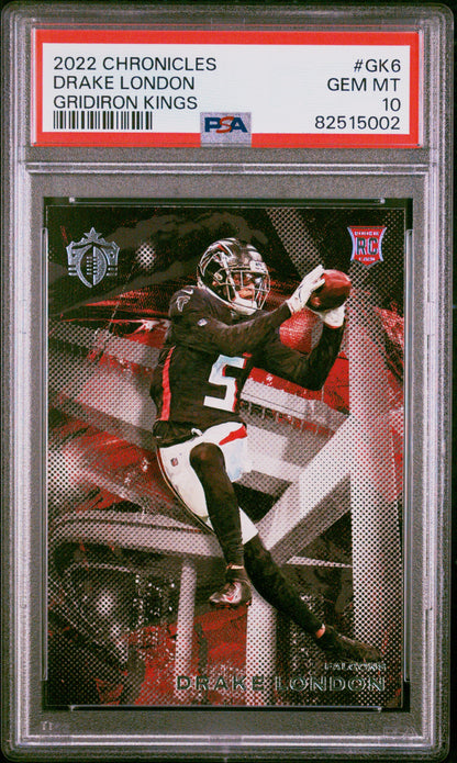 Graded 2022 Panini Chronicles Drake London #GK6 Gridiron Kings Rookie RC Football Card PSA 10 Gem Mint