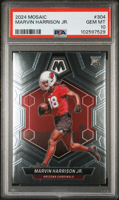 Graded 2024 Panini Mosaic Marvin Harrison Jr #304 Rookie RC Football Card PSA 10 Gem Mint