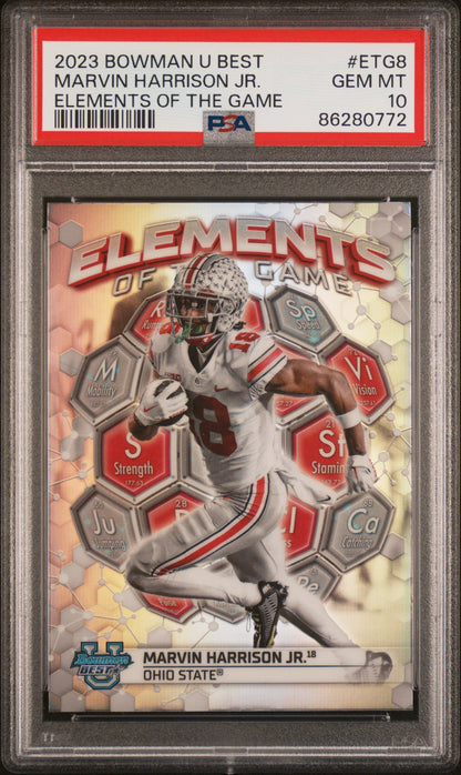 Graded 2023 Topps Bowman U Best Marvin Harrison Jr #ETG8 Elements of the Game Rookie RC Football Card PSA 10 Gem Mint