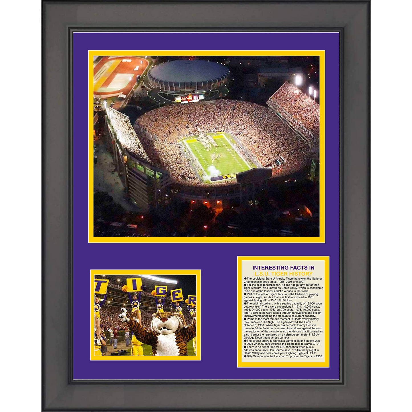 Framed LSU Tigers Stadium & Team History 11"x14" College Football Three Photo Collage