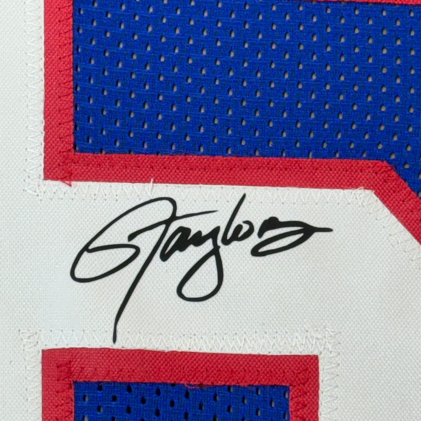 Framed Facsimile Autographed Lawrence Taylor 35x39 New York Blue Reprint Laser Auto Football Jersey