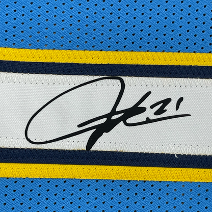 Framed Facsimile Autographed LaDainian Tomlinson 35x39 Los Angeles LA Powder Blue Reprint Laser Auto Football Jersey