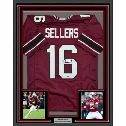 Framed Facsimile Autographed LaNorris Sellers 35x39 South Carolina Maroon Reprint Laser Auto College Football Jersey