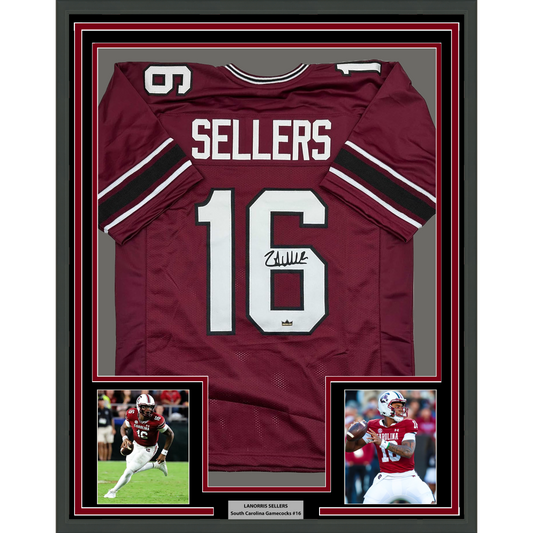 Framed Facsimile Autographed LaNorris Sellers 35x39 South Carolina Maroon Reprint Laser Auto College Football Jersey