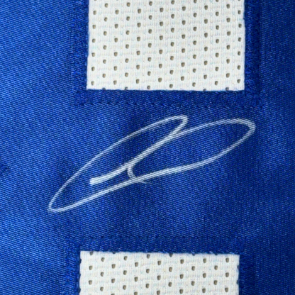 Framed Autographed/Signed CeeDee Lamb 35x39 Dallas White Football Jersey JSA COA