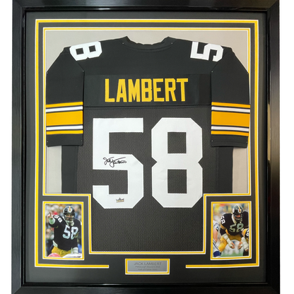 Framed Facsimile Autographed Jack Lambert 35x39 Pittsburgh Black Reprint Laser Auto Football Jersey