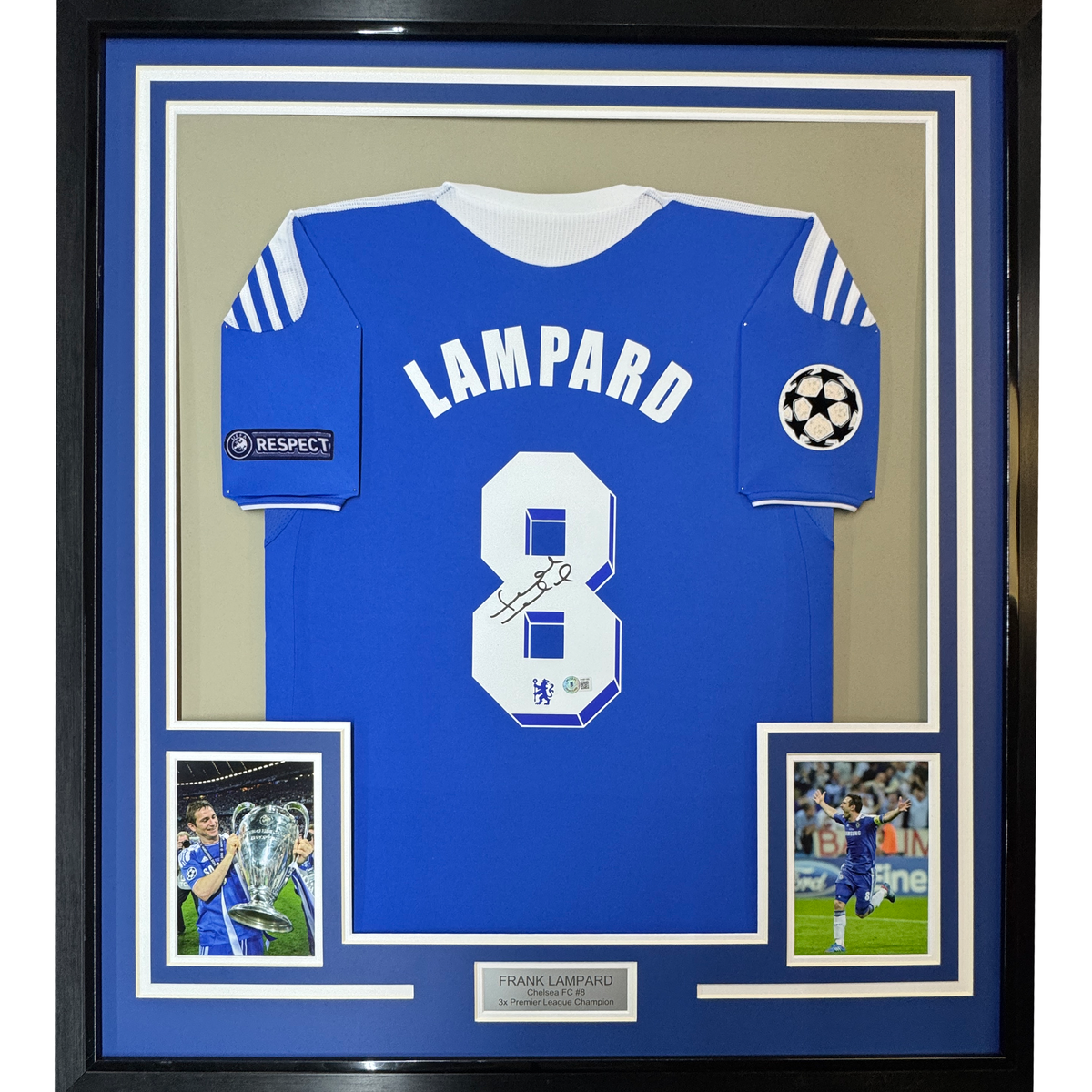 Framed Autographed/Signed Frank Lampard 35x39 Chelsea FC Blue Soccer Futbol Jersey Beckett BAS COA #2