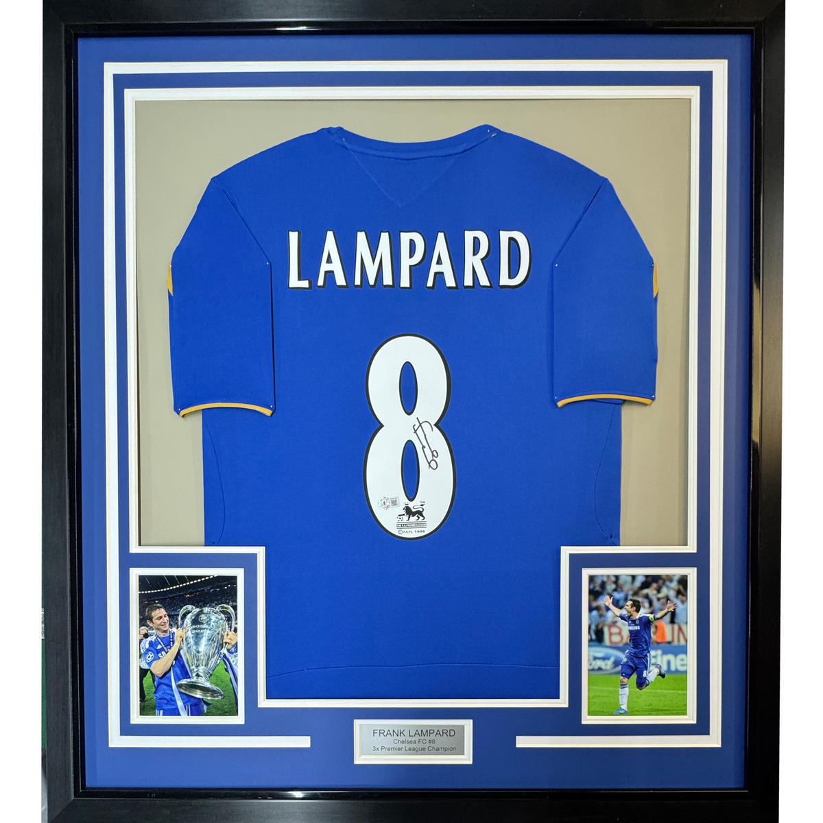 Framed Autographed/Signed Frank Lampard 35x39 Chelsea FC Blue Soccer Futbol Jersey Beckett BAS COA