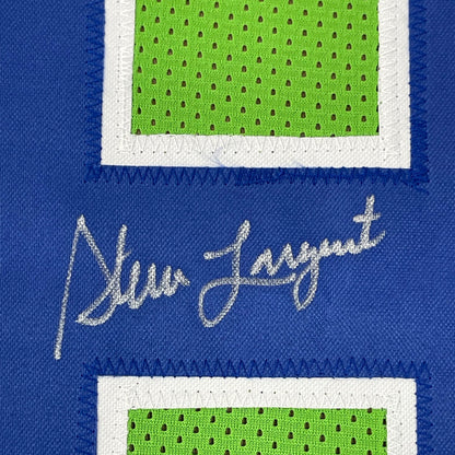 Framed Autographed/Signed Steve Largent 35x39 Seattle Green Football Jersey PSA/DNA COA