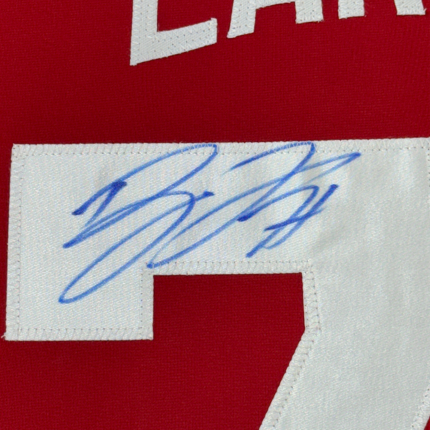 Framed Autographed/Signed Dylan Larkin 35x39 Detroit Red Hockey Jersey Beckett BAS COA