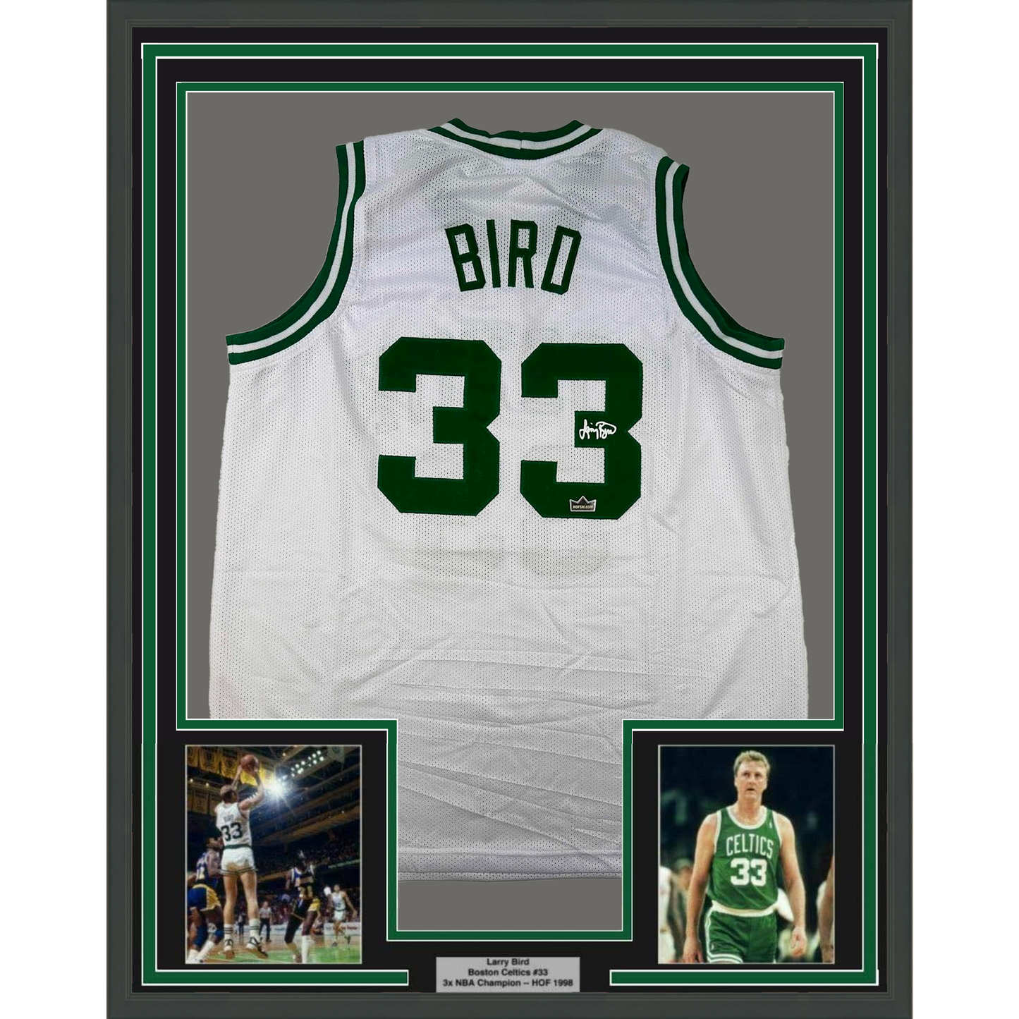Framed Facsimile Autographed Larry Bird 35x39 Boston White Reprint Laser Auto Basketball Jersey