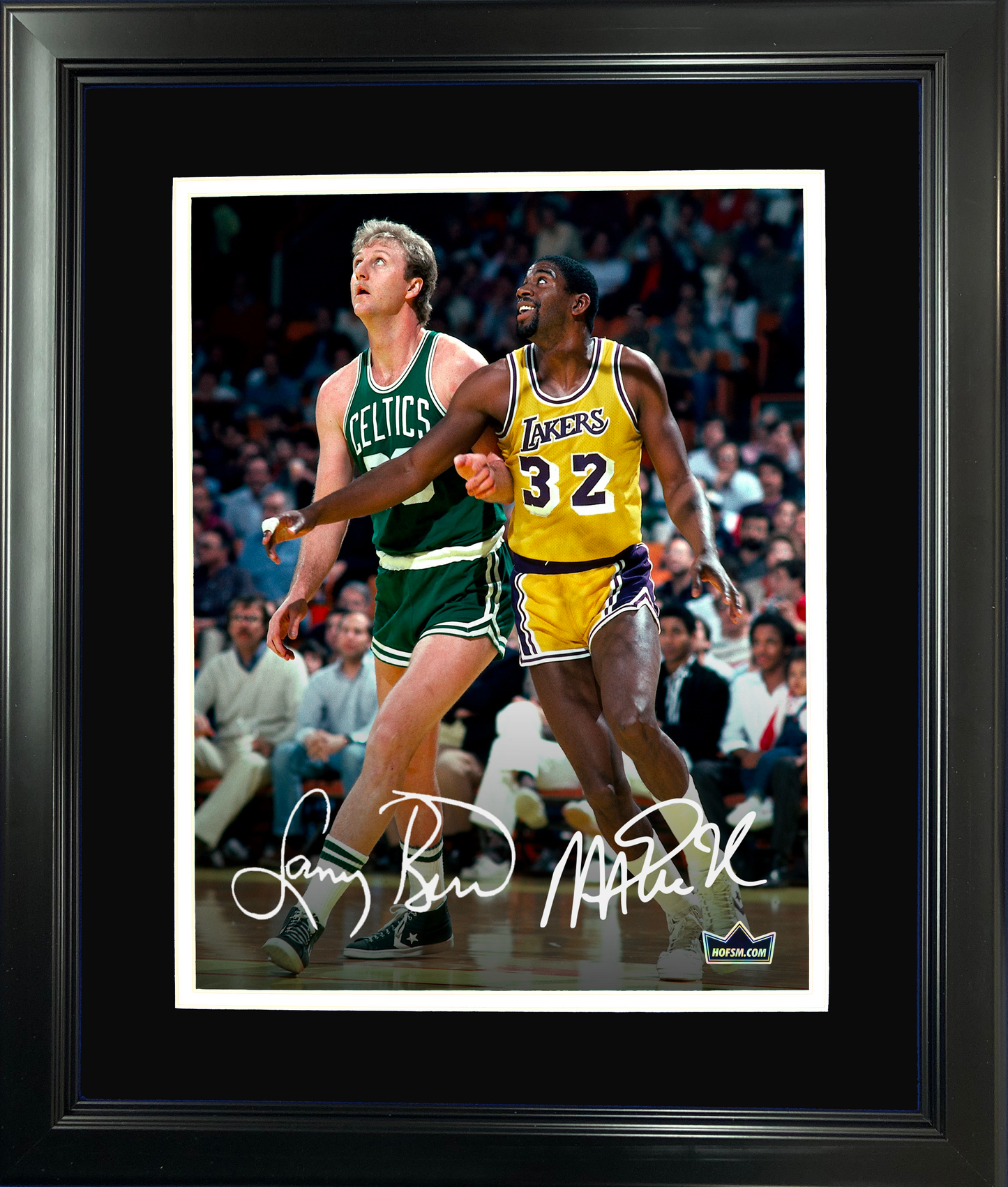 Framed Magic Johnson & Larry Bird Dual Facsimile Laser Engraved Signature Auto 11"x14" Basketball Photo HOFSM Holo