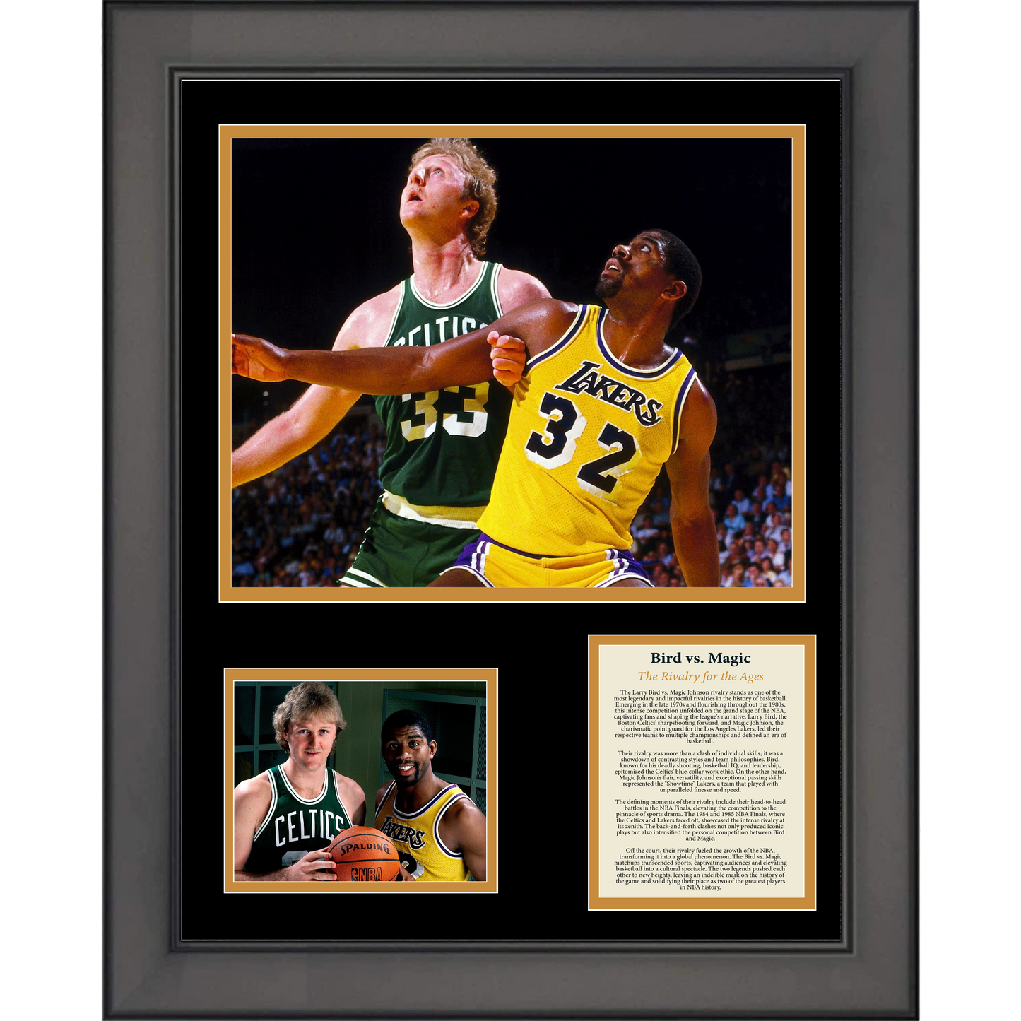 Framed Larry Bird vs. Magic Johnson Rivalry Basketball 11"x14" Three Photo Collage