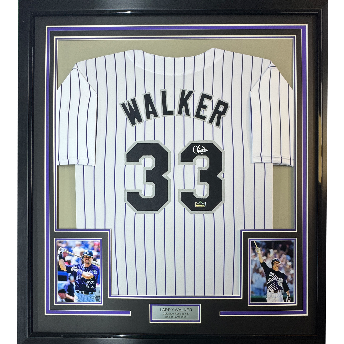 Framed Facsimile Autographed Larry Walker 35x39 Colorado Pinstripe Reprint Laser Auto Baseball Jersey