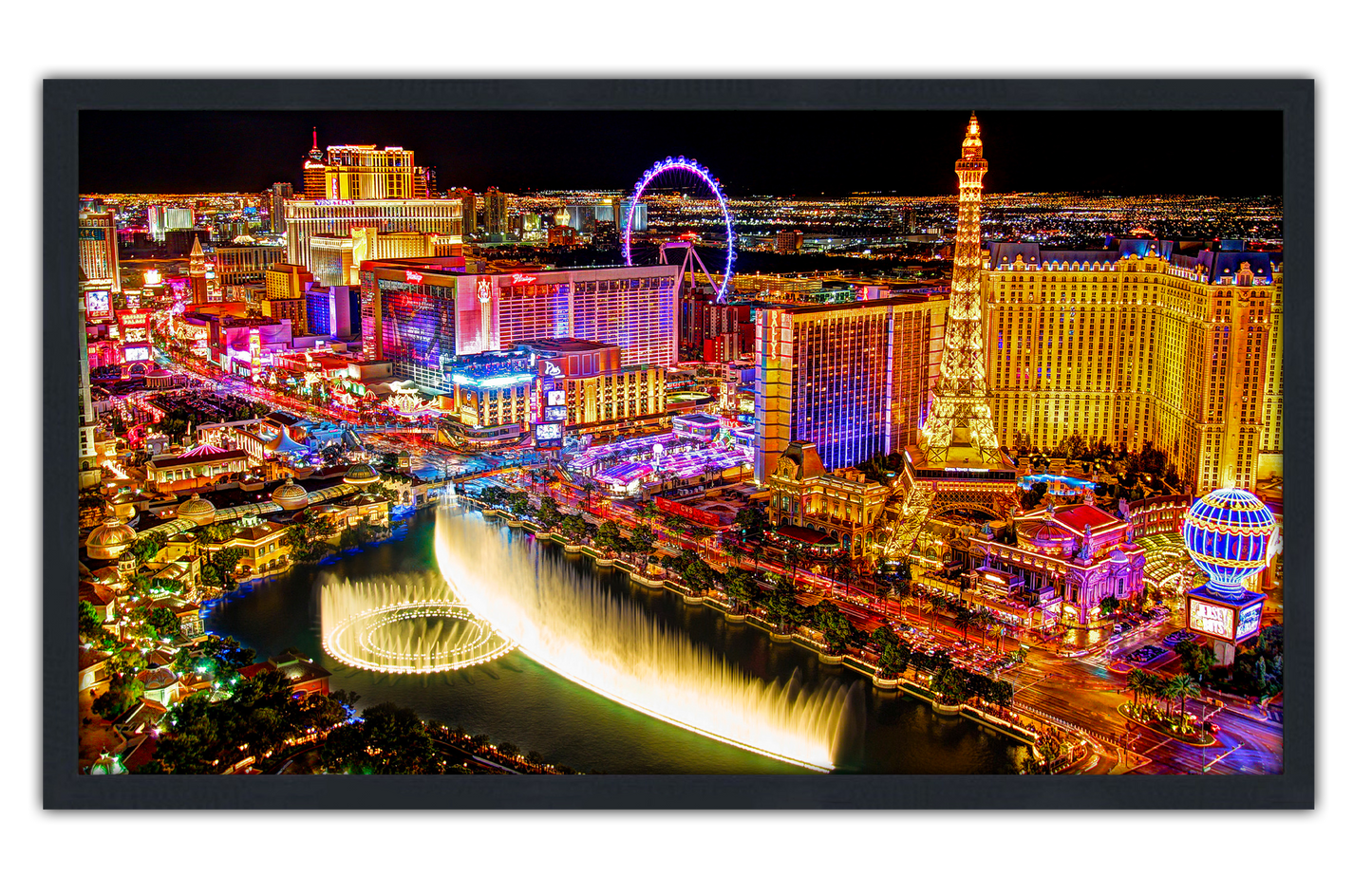 Professionally Framed Las Vegas Nevada Skyline High-Resolution Panoramic Photo 12x22 Wall Art
