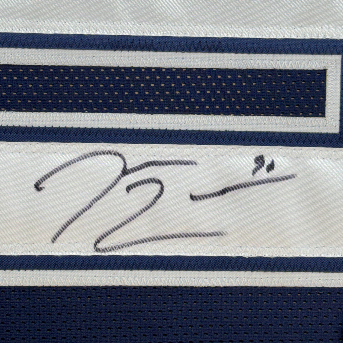 Framed Autographed/Signed Demarcus Lawrence 35x39 Dallas Blue Football Jersey JSA COA