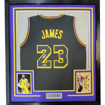 Framed Facsimile Autographed LeBron James 35x39 #23 Los Angeles LA Black Mamba Reprint Laser Auto Basketball Jersey