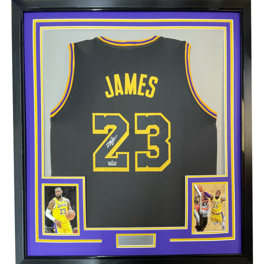 Framed Facsimile Autographed LeBron James 35x39 #23 Los Angeles LA Black Mamba Reprint Laser Auto Basketball Jersey