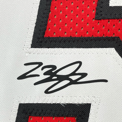 Framed Facsimile Autographed LeBron James 35x39 Miami Red Reprint Laser Auto Basketball Jersey