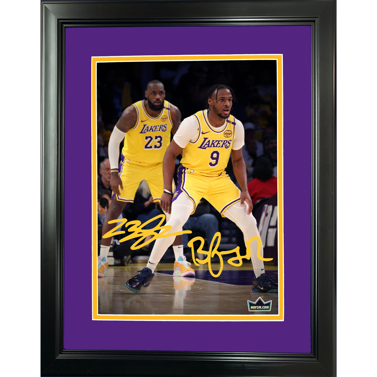 Framed LeBron James and Bronny James Jr. NBA Debut Father-Son Duo Los Angeles Lakers Dual Facsimile Laser Engraved Signature Auto 11"x14" Basketball Photo HOFSM Holo