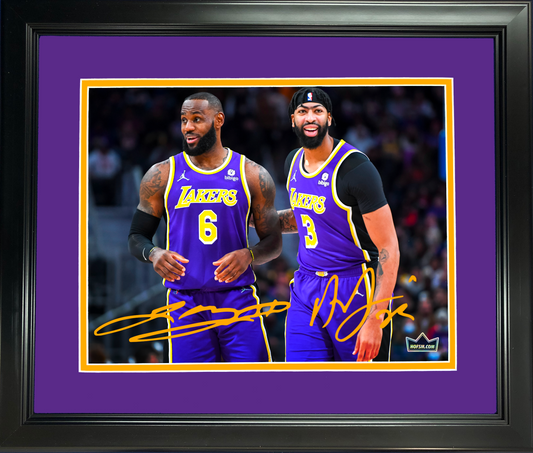 Framed LeBron James and Anthony Davis Los Angeles Lakers Dual Facsimile Laser Engraved Signature Auto 11"x14" Basketball Photo HOFSM Holo