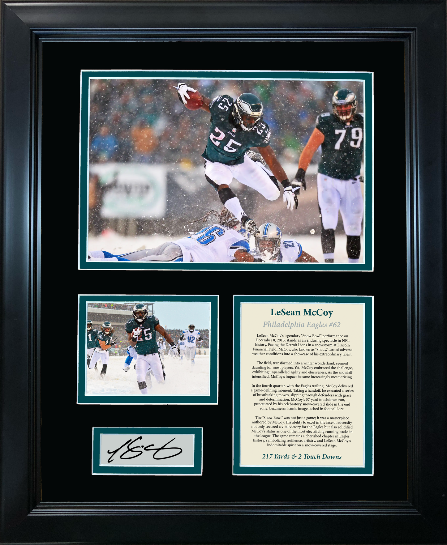 Framed LeSean McCoy 2013 Snow Bowl Philadelphia Eagles Facsimile Laser Engraved Signature Auto Football 11"x14" Photo Sig Collage