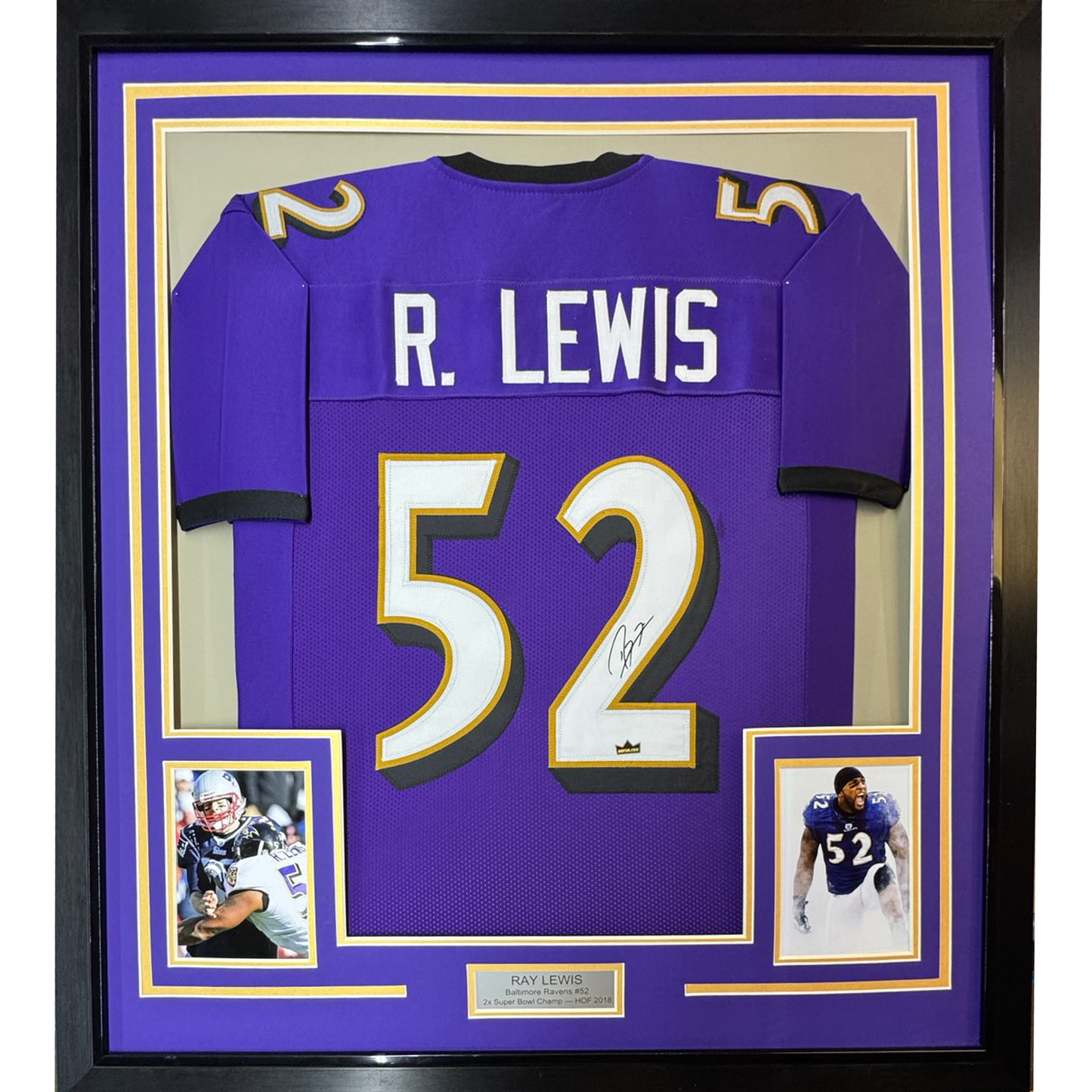 Framed Facsimile Autographed Ray Lewis 35x39 Baltimore Purple Reprint Laser Auto Football Jersey Size Men's XL